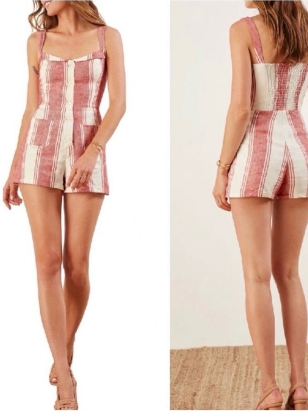 Reformation Linen Coconut Romper Size 6 Cuba Stripe